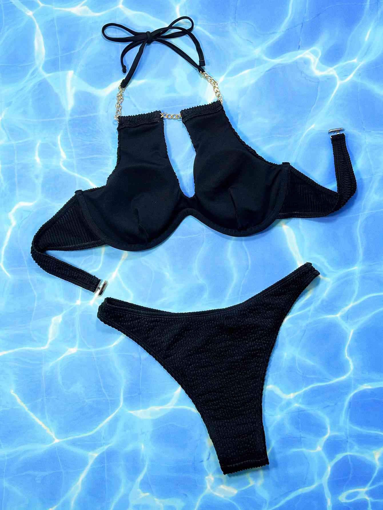 Halter Neck Chain Detail Two-Piece Bikini Set Secondary image