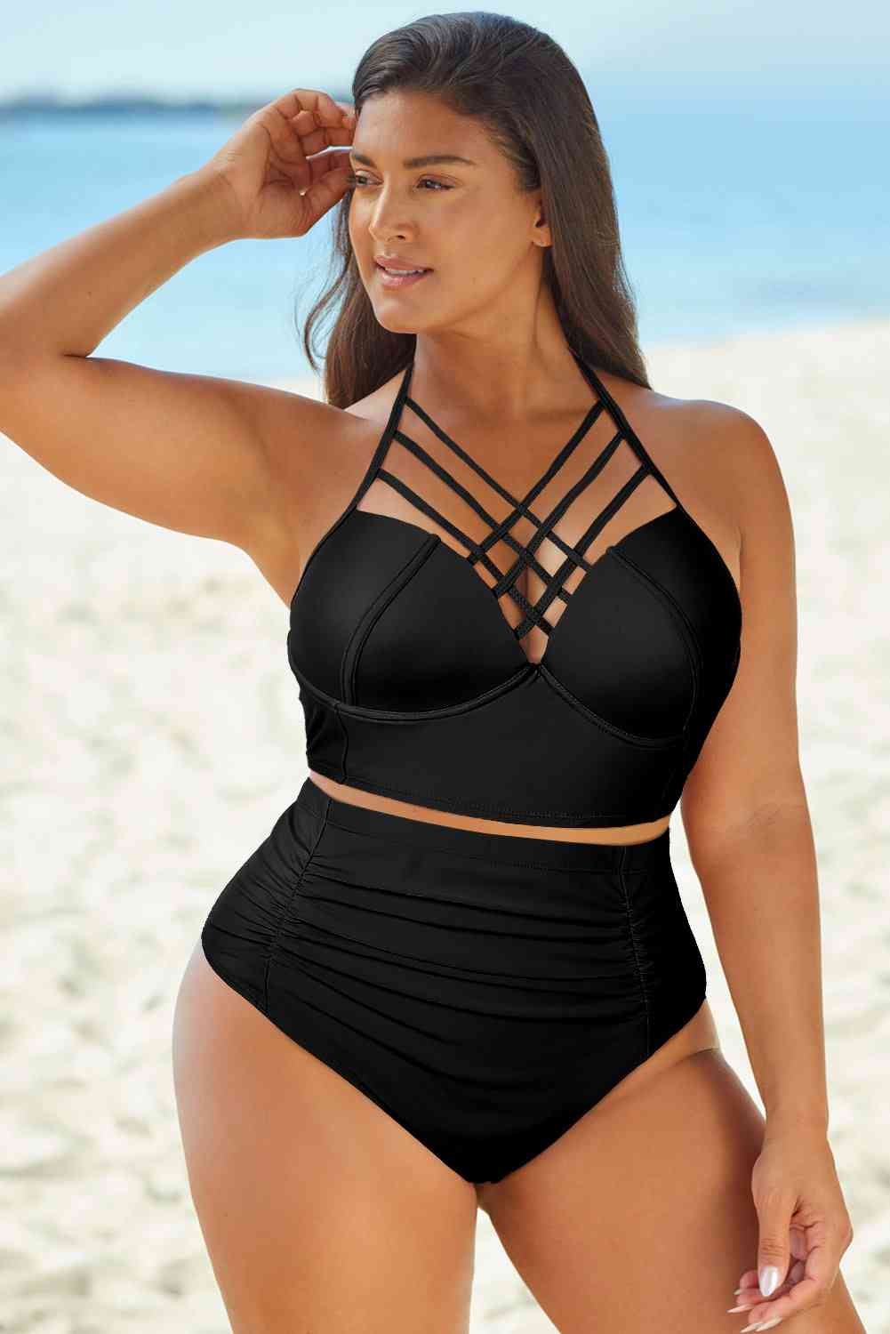Halter Neck Crisscross Ruched Two-Piece Swimsuit Main image