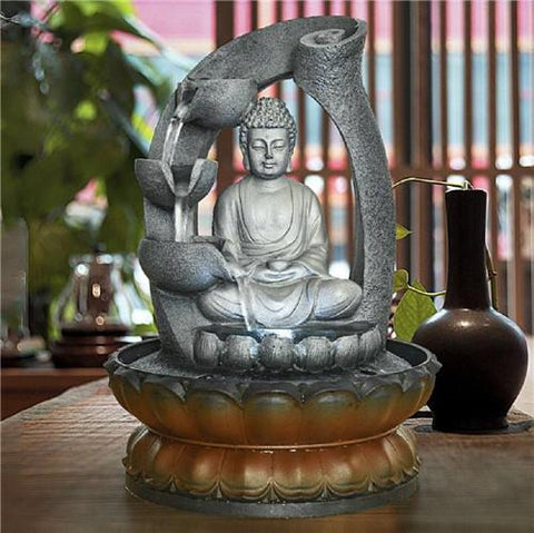 11inches Buddha Fountain Tabletop Decorative Waterfall with Submersible Pump for Office Home Decor