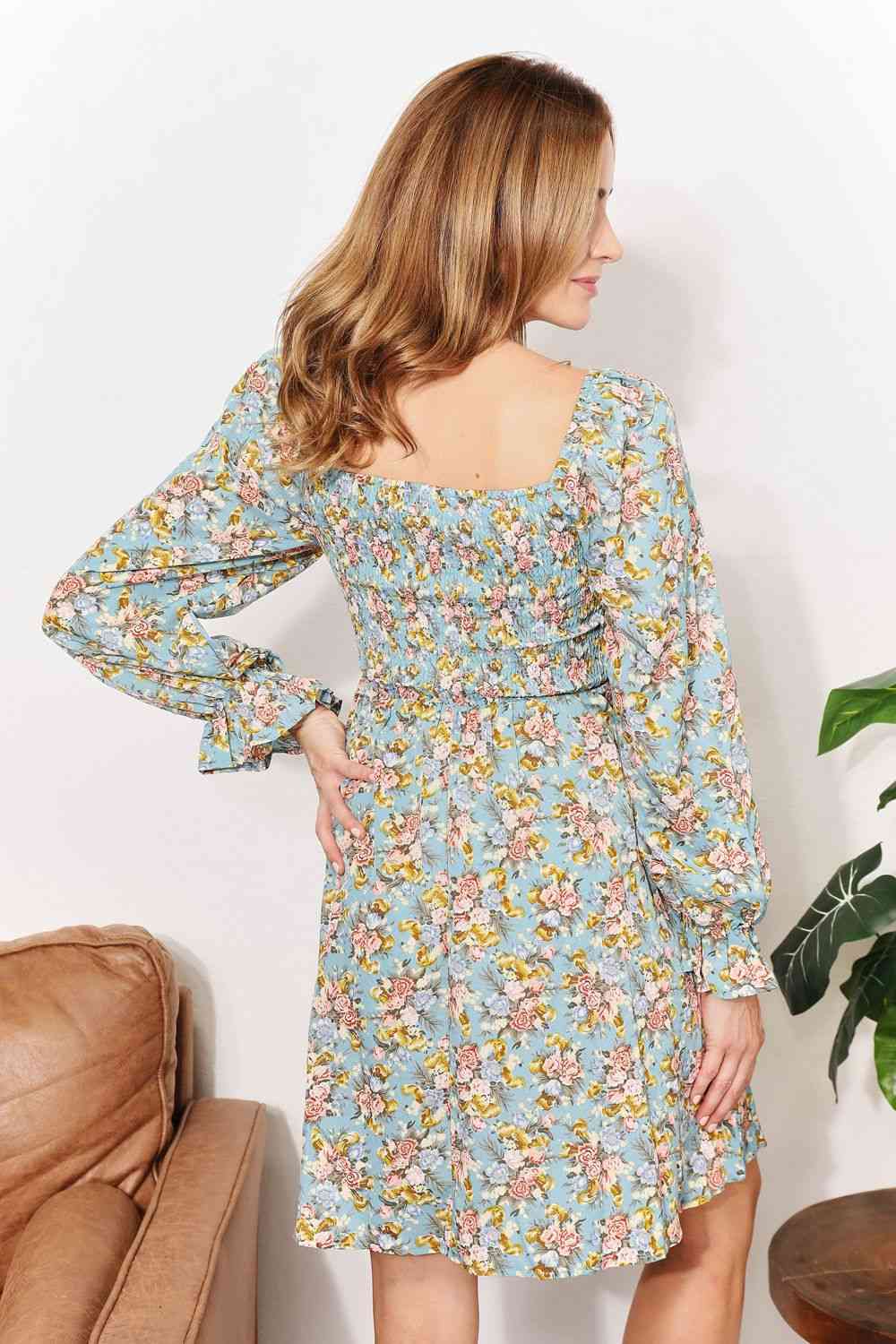Double Take Floral Smocked Flounce Sleeve Square Neck Dress Secondary image