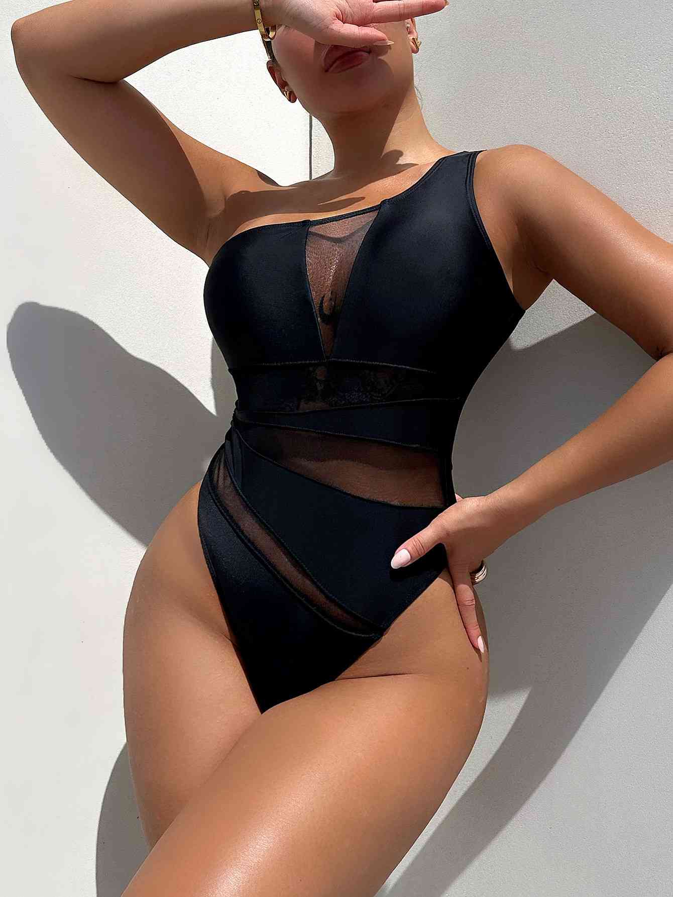 One-Shoulder Sleeveless One-Piece Swimsuit Main image