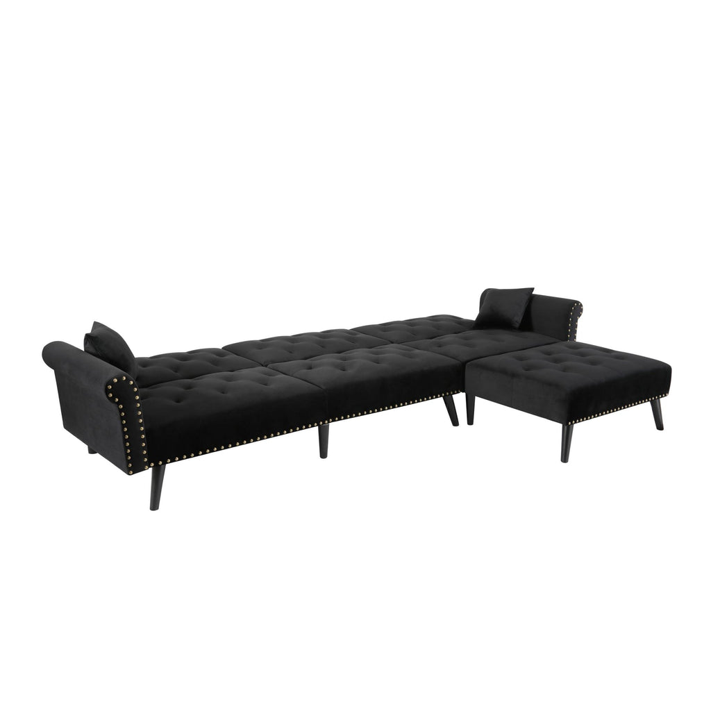Velvet L-Shaped Sofa Bed – Reversible Sectional Sleeper with Solid Wood Frame