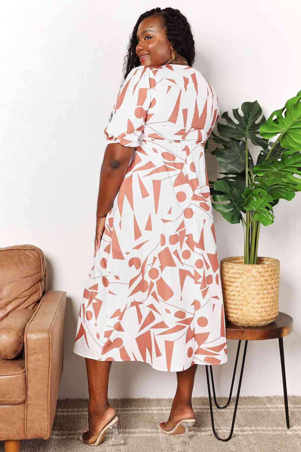 Double Take Printed Surplice Balloon Sleeve Dress Secondary image