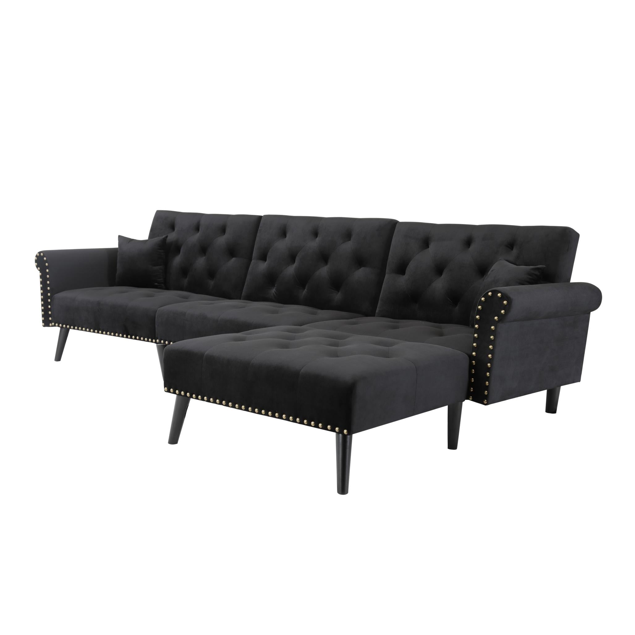 Velvet L-Shaped Sofa Bed – Reversible Sectional Sleeper with Solid Wood Frame