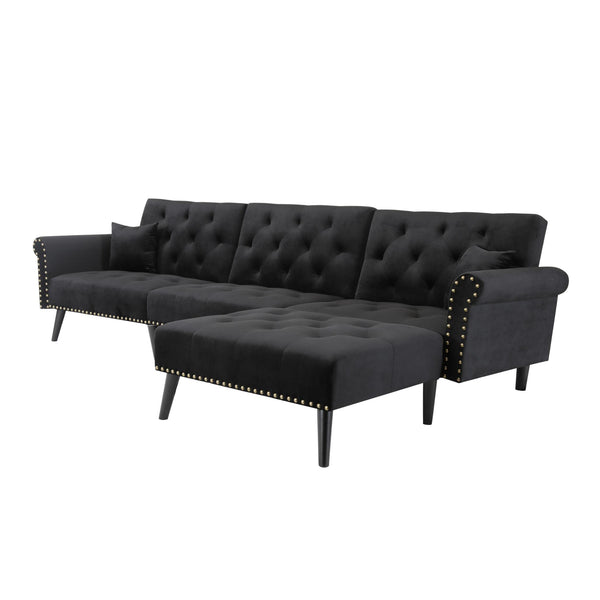 Velvet L-Shaped Sofa Bed – Reversible Sectional Sleeper with Solid Wood Frame