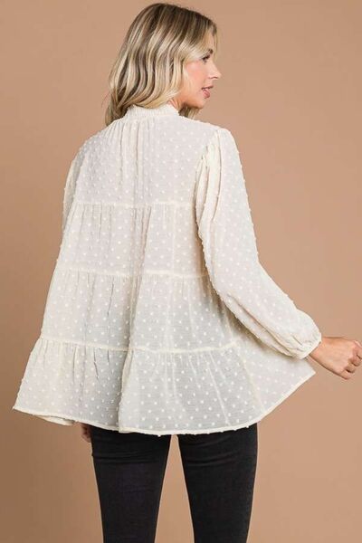 Culture Code Full Size Swiss Dot Smocked Mock Neck Blouse Secondary image