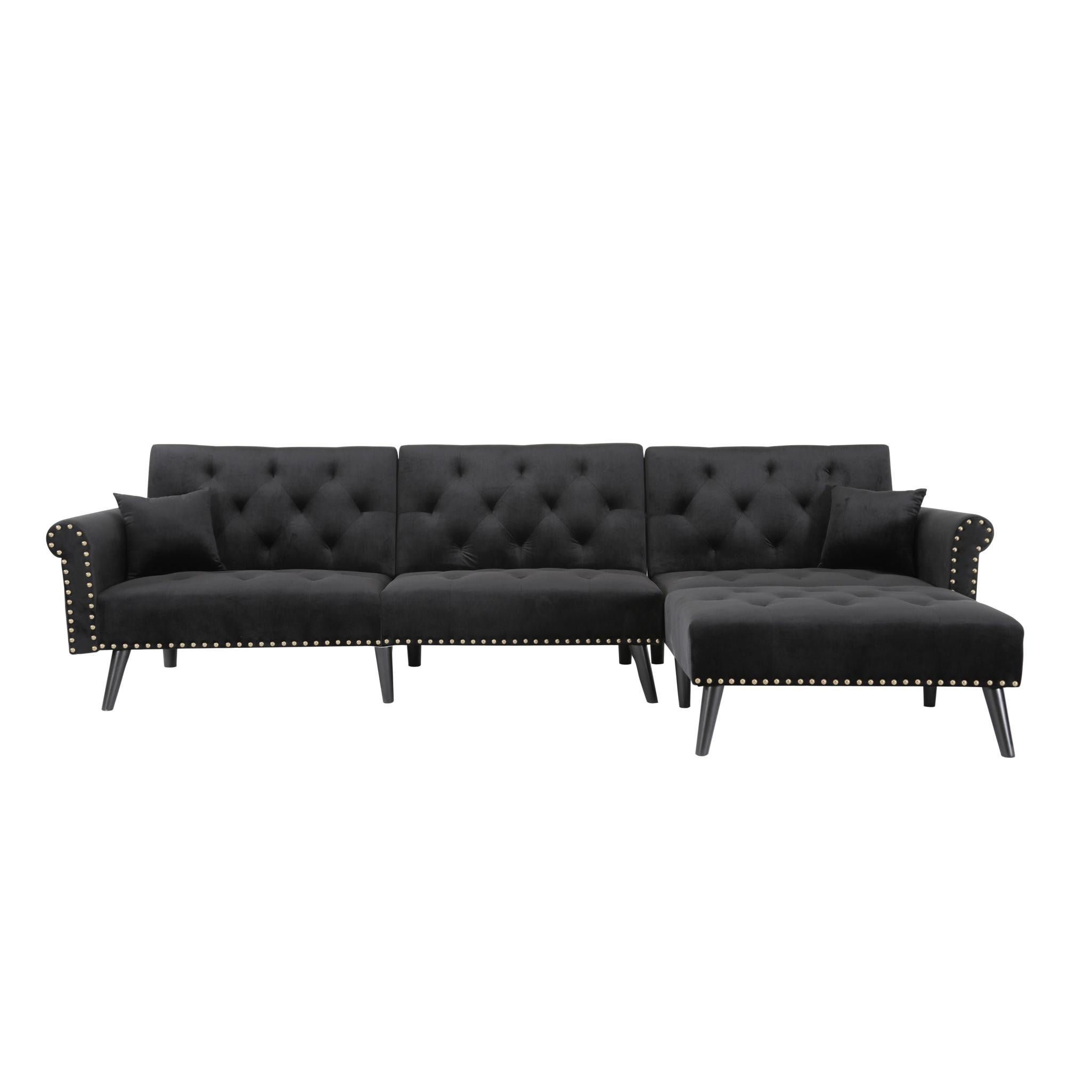 Velvet L-Shaped Sofa Bed – Reversible Sectional Sleeper with Solid Wood Frame Secondary image