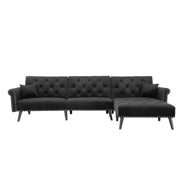 Velvet L-Shaped Sofa Bed – Reversible Sectional Sleeper with Solid Wood Frame